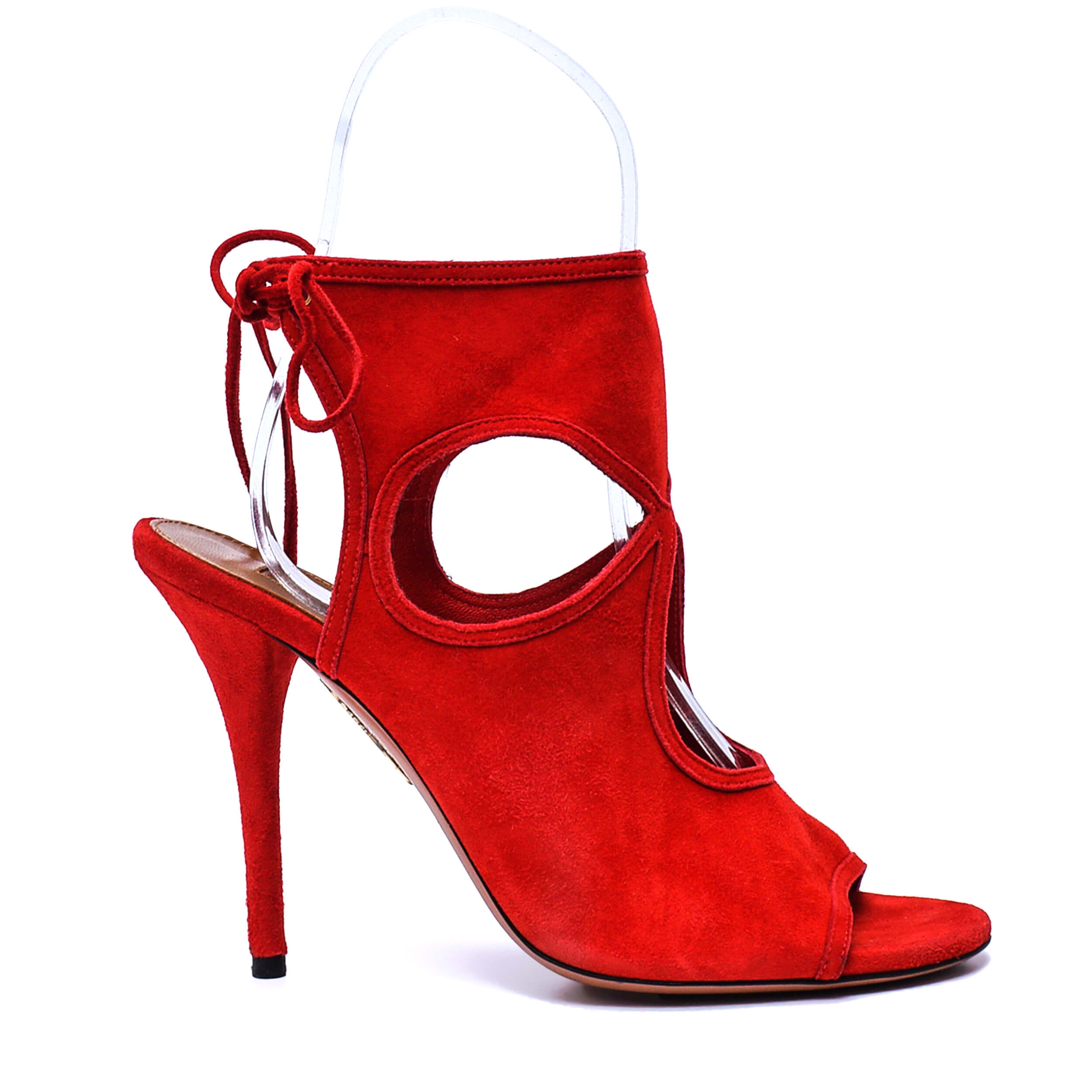 Aquazzura - Red Suede Sexy Thing Spice Cut Out Sandals / 38